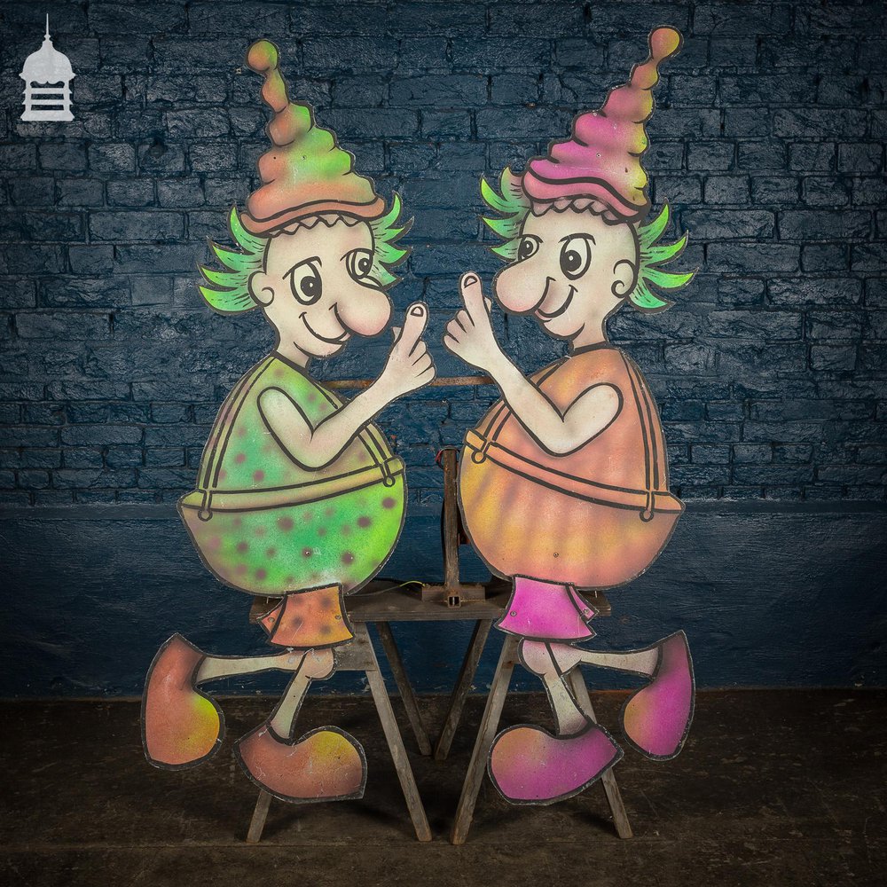 Vintage Hand Painted ‘Tweedledum and Tweedledee’ Animatronic Characters from an Alice in Wonderland Children’s Ride