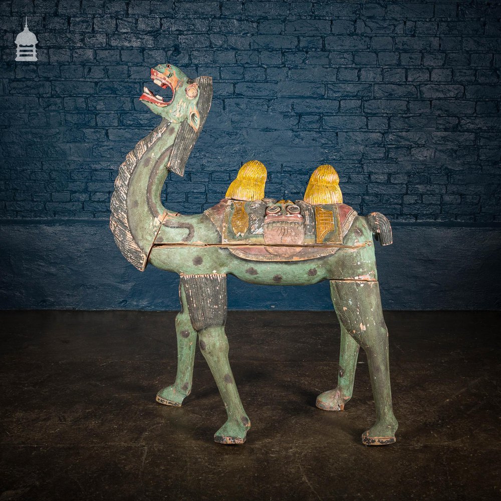 Vintage Carved 4½ ft Hardwood Camel with Polychrome Detail