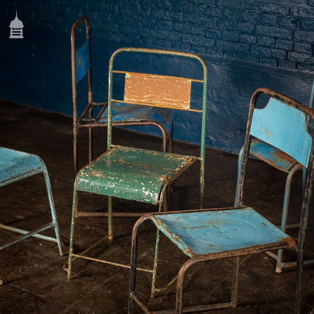 Set of 10 Metal Industrial Chairs From Indonesia