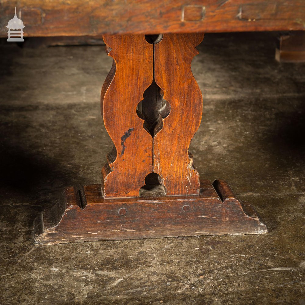 19th C Single Plank Walnut Banquet Table with Long Oak Pew Settles