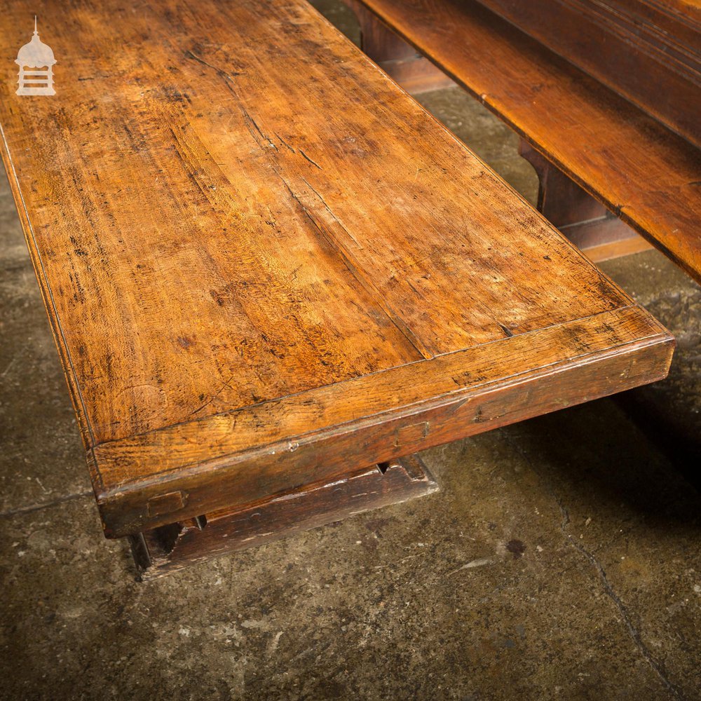 19th C Single Plank Walnut Banquet Table with Long Oak Pew Settles