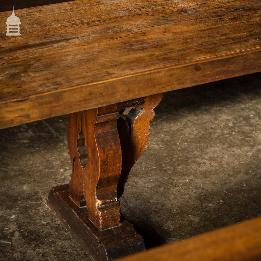 19th C Single Plank Walnut Banquet Table with Long Oak Pew Settles