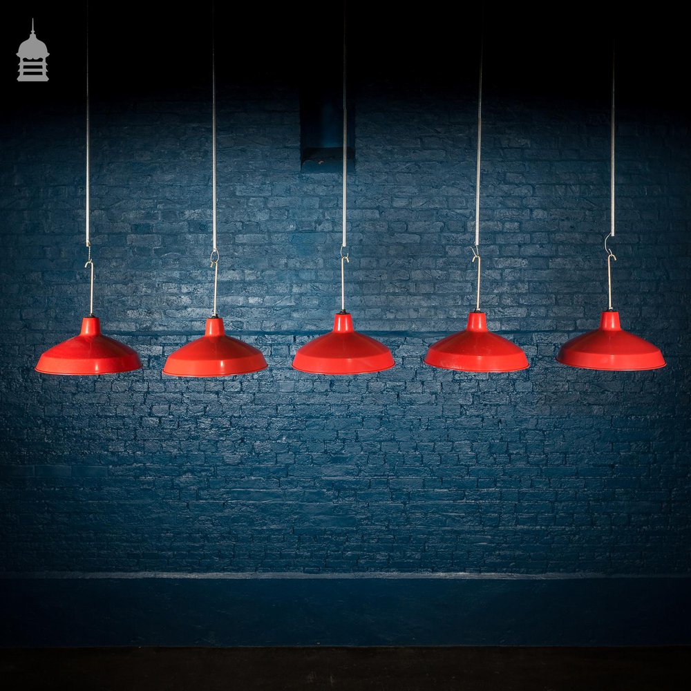 Batch of 5 Red Industrial Metal Light Shades