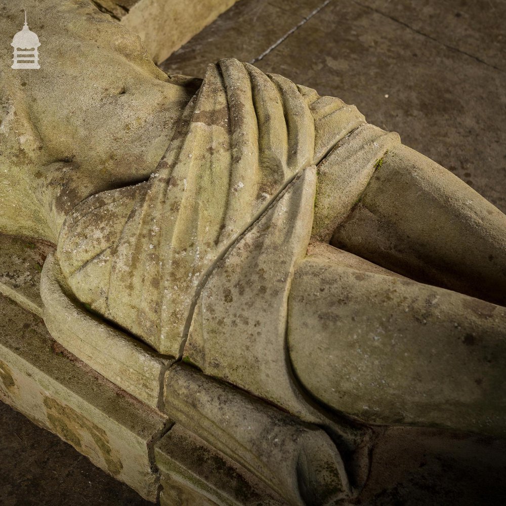 A Life-Sized Jesus On The Cross on a Huge 14ft x 6ft Crucifix Carved In Stone