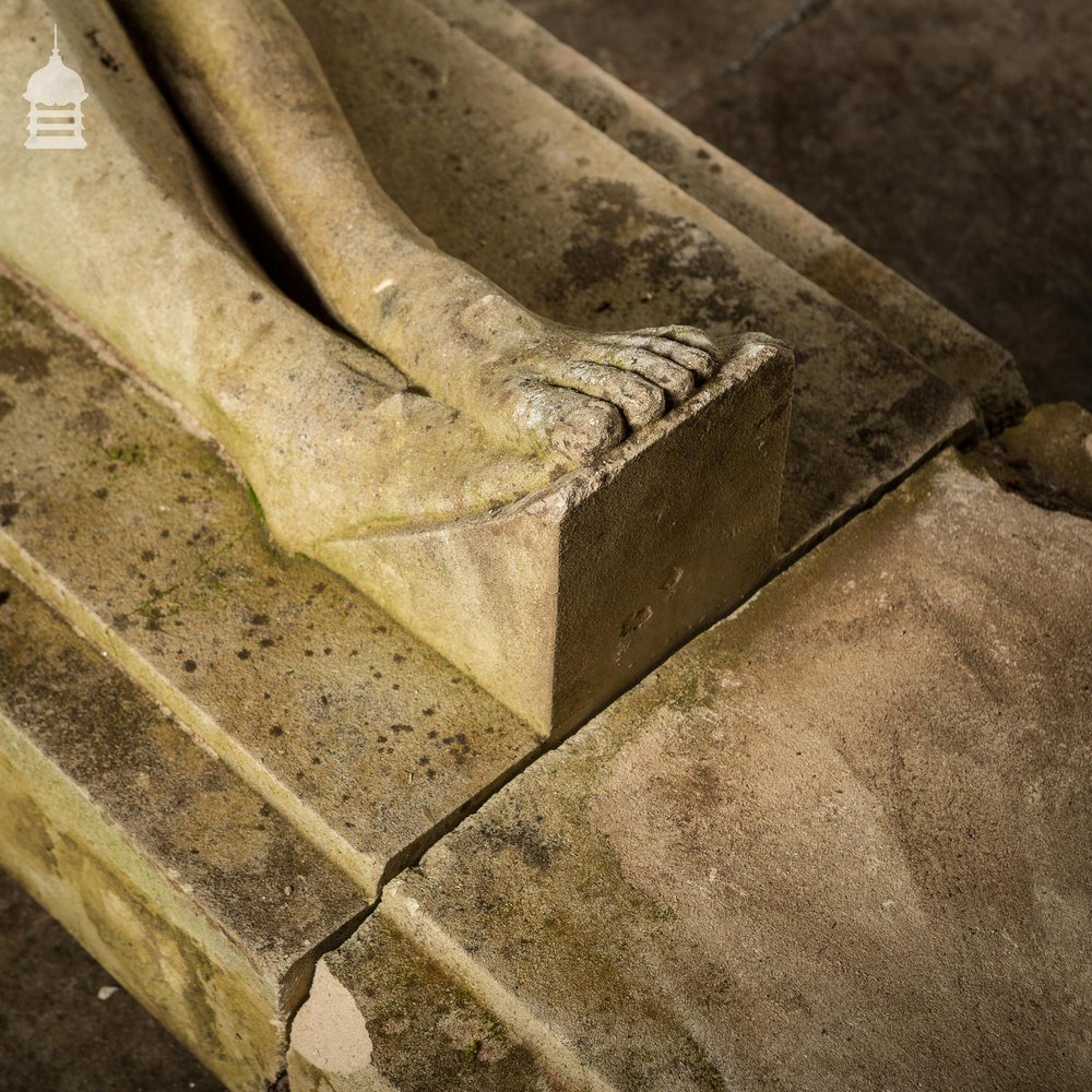 A Life-Sized Jesus On The Cross on a Huge 14ft x 6ft Crucifix Carved In Stone