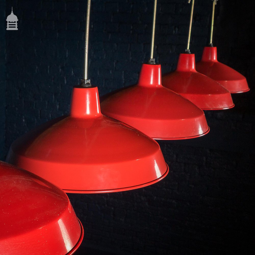 Batch of 5 Red Industrial Metal Light Shades