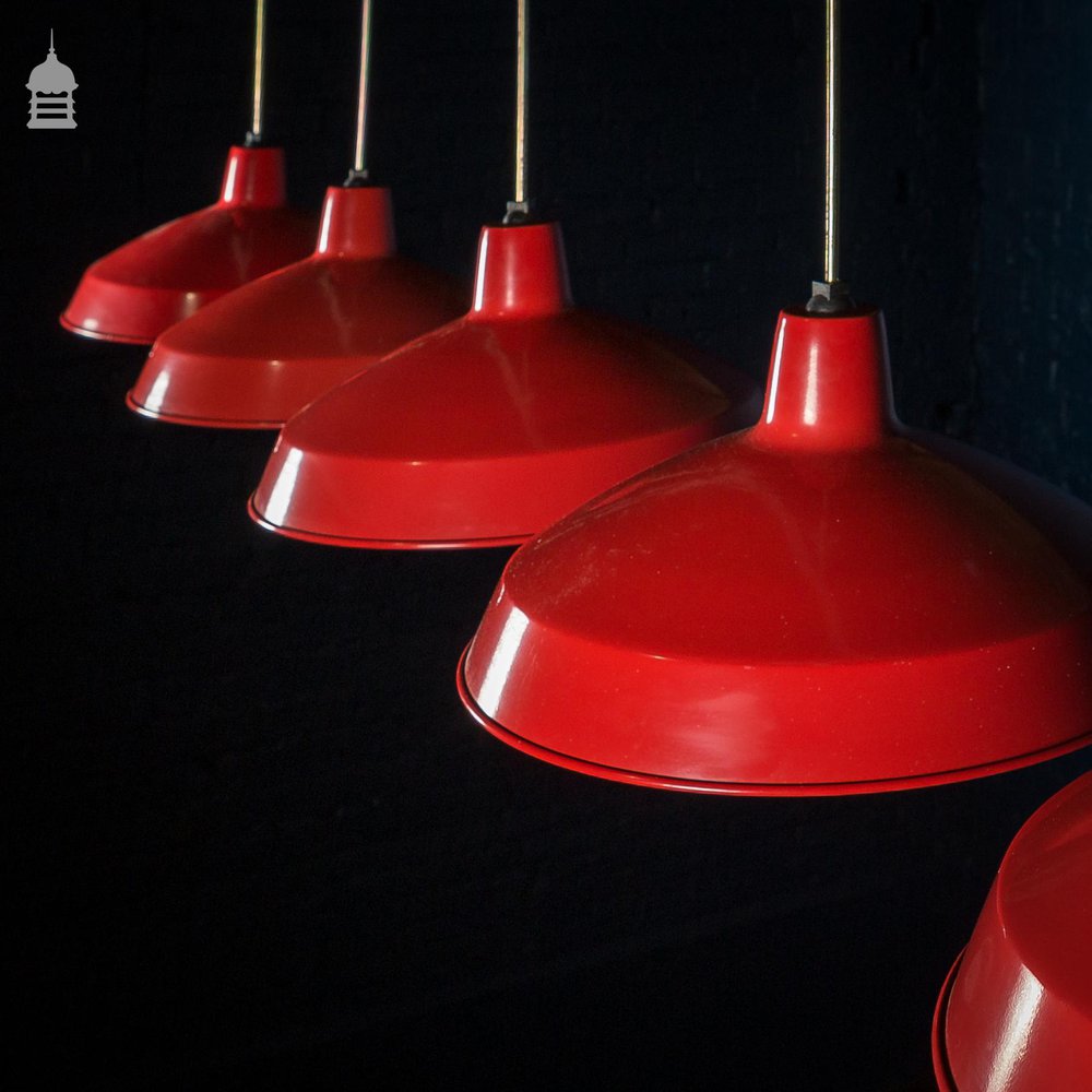 Batch of 5 Red Industrial Metal Light Shades