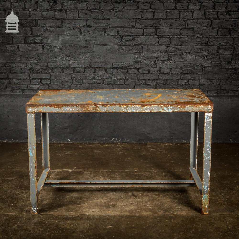 Distressed Industrial Metal Workshop Bench Table