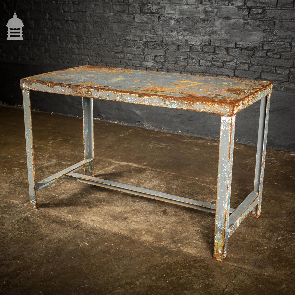 Distressed Industrial Metal Workshop Bench Table