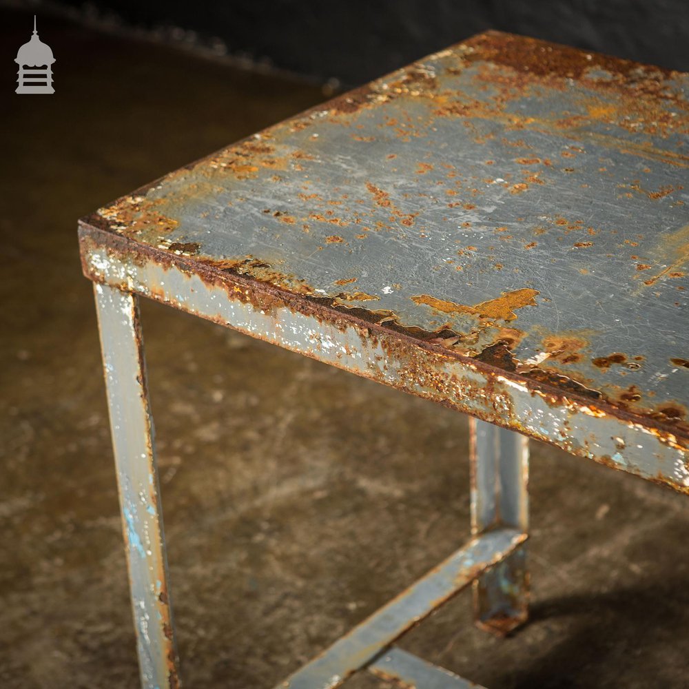 Distressed Industrial Metal Workshop Bench Table