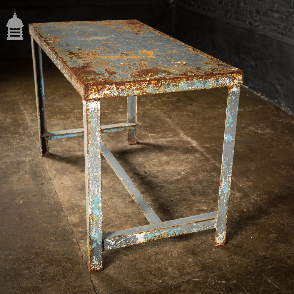 Distressed Industrial Metal Workshop Bench Table