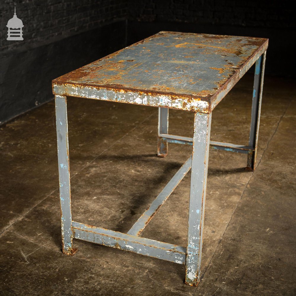 Distressed Industrial Metal Workshop Bench Table