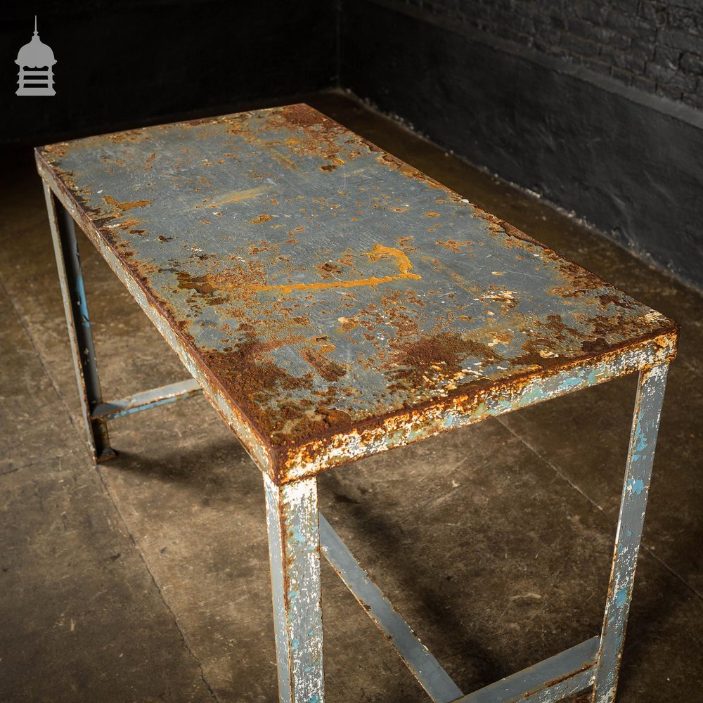 Distressed Industrial Metal Workshop Bench Table