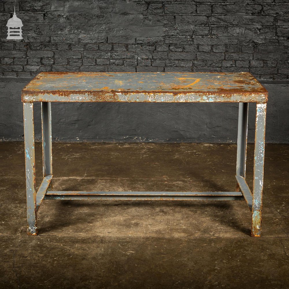 Distressed Industrial Metal Workshop Bench Table