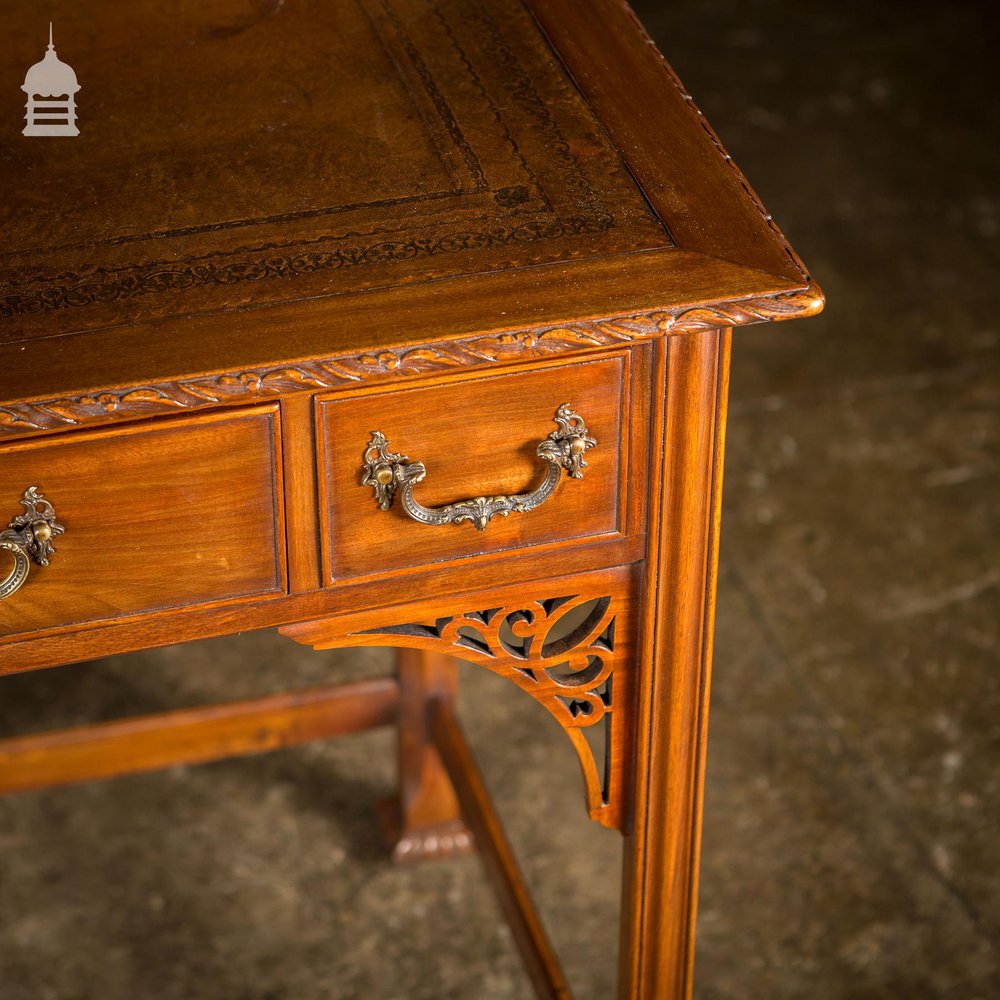 19th C Leather Bound Mahogany Side Table Desk Attributed To Thomas Chippendale