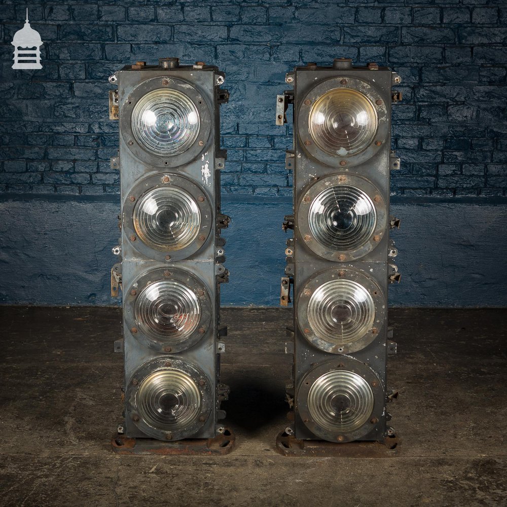 Pair of Vintage Four-Aspect Colour-Light Railway Signals by Westinghouse Brake & Signal Co Ltd.