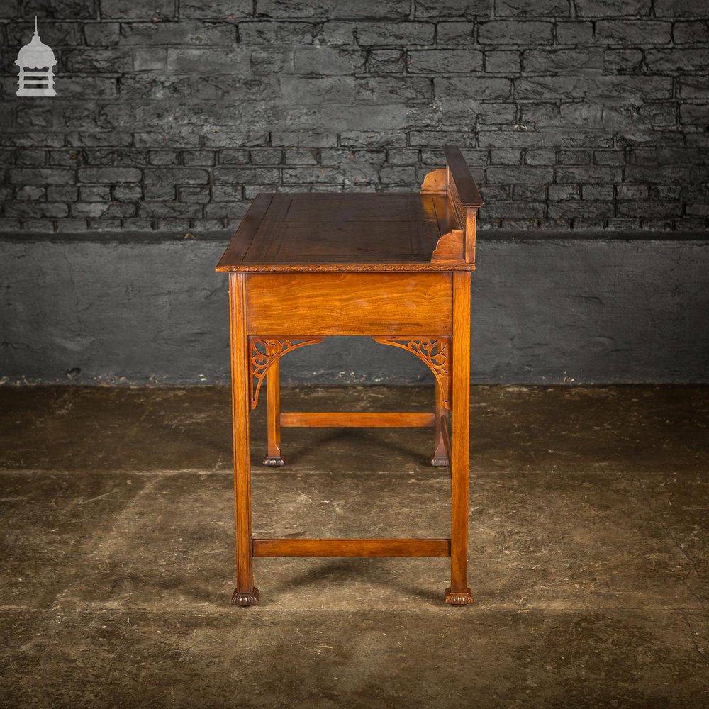 19th C Leather Bound Mahogany Side Table Desk Attributed To Thomas Chippendale