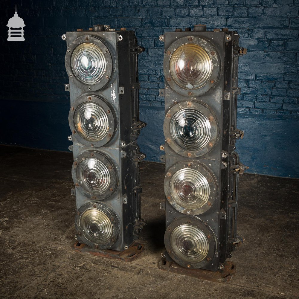 Pair of Vintage Four-Aspect Colour-Light Railway Signals by Westinghouse Brake & Signal Co Ltd.