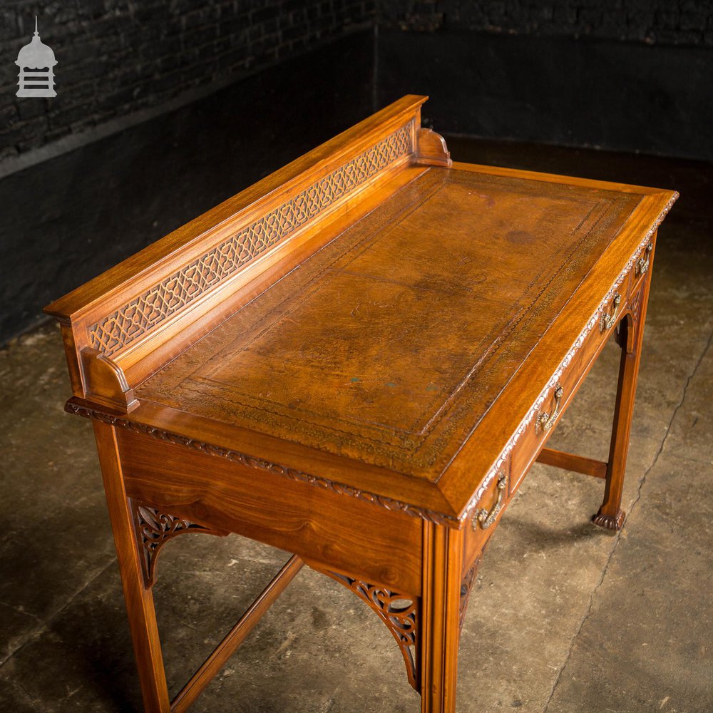 19th C Leather Bound Mahogany Side Table Desk Attributed To Thomas Chippendale