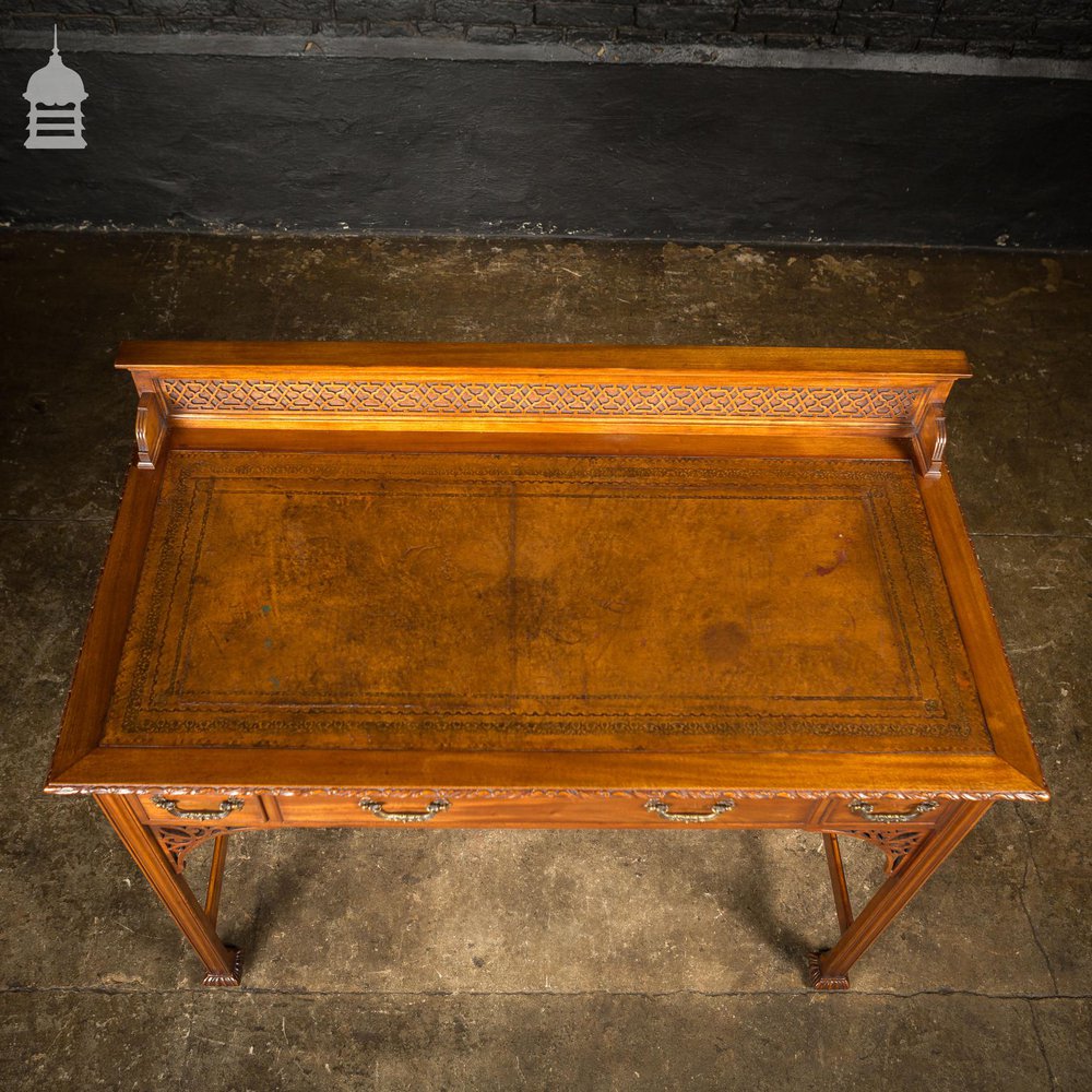 19th C Leather Bound Mahogany Side Table Desk Attributed To Thomas Chippendale