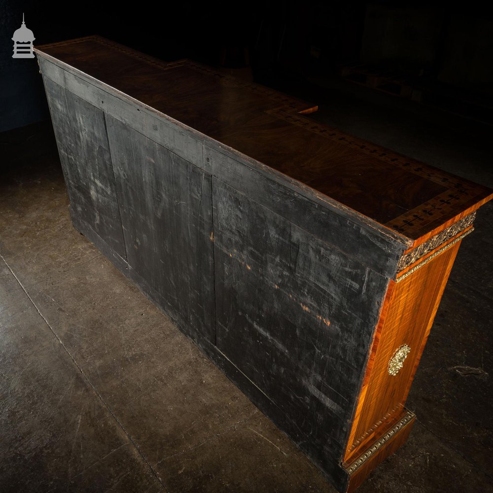 19th C French Empire Walnut Credenza with Intricate Marquetry and Brass Reliefs