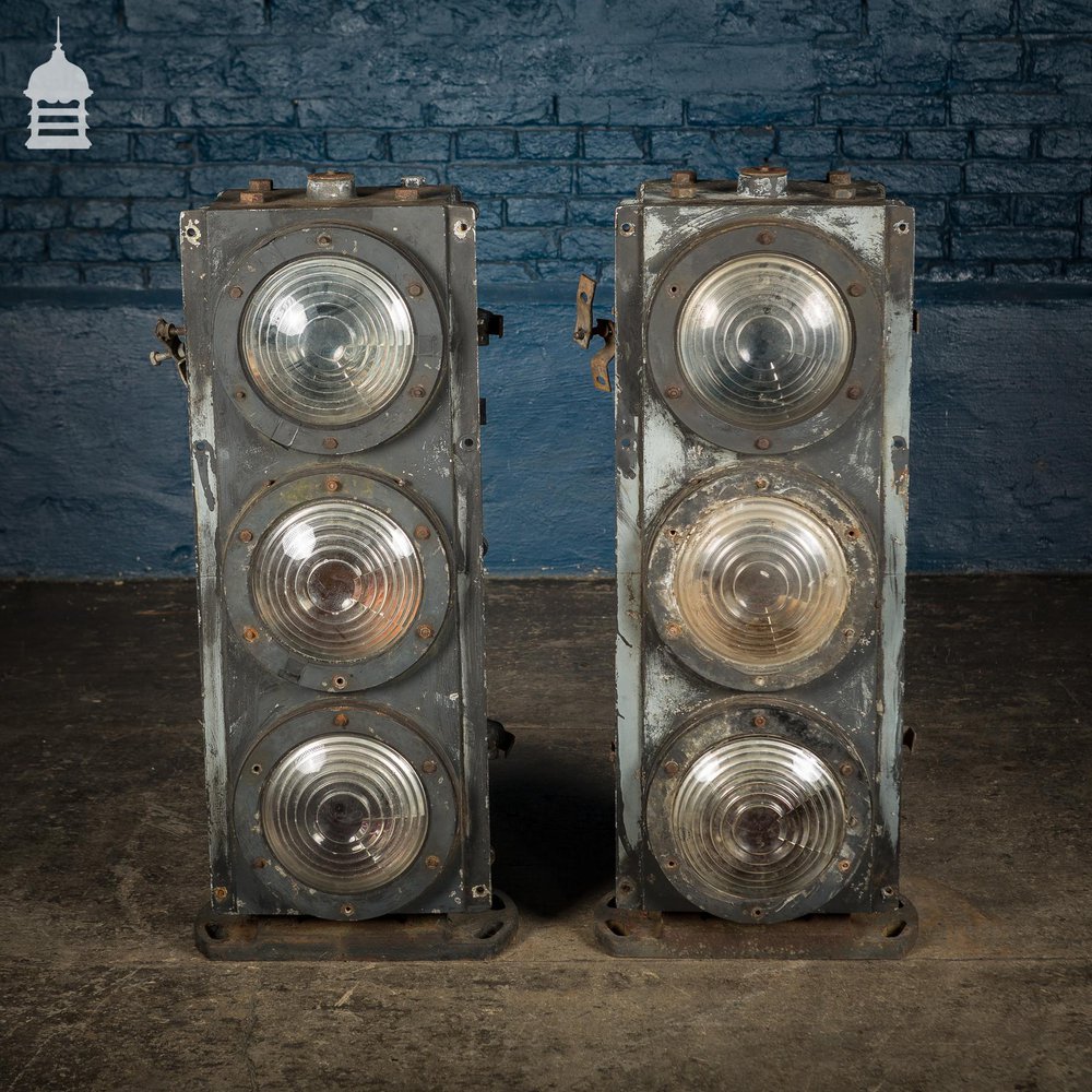 Pair of Vintage Three-Aspect Colour-Light Railway Signals by Westinghouse Brake & Signal Co Ltd.