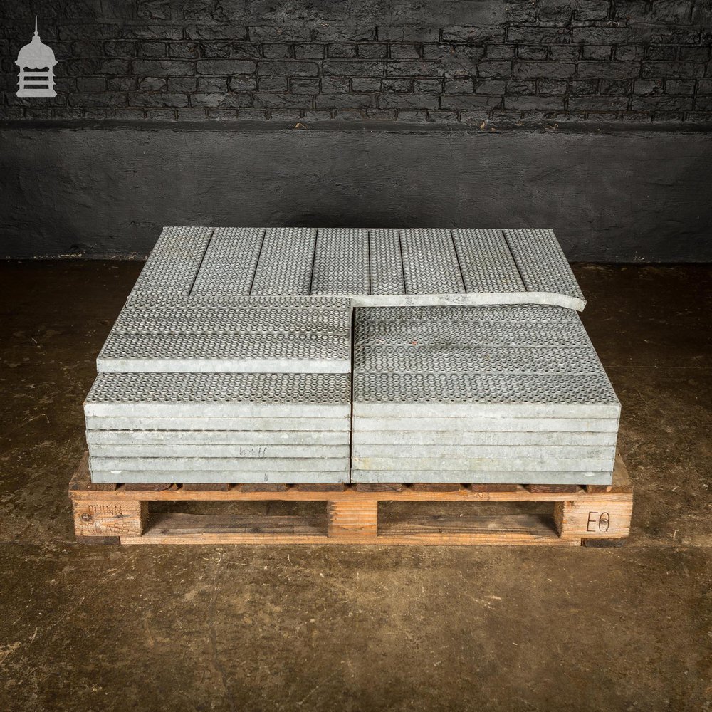 Batch of 14 Vintage Industrial Perforated Galvanized Tread Plates 7 Square Metres