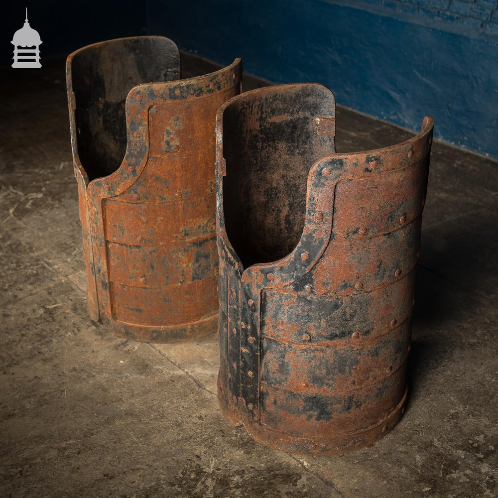 Pair of Cylindrical Riveted Cast Iron Industrial Bases