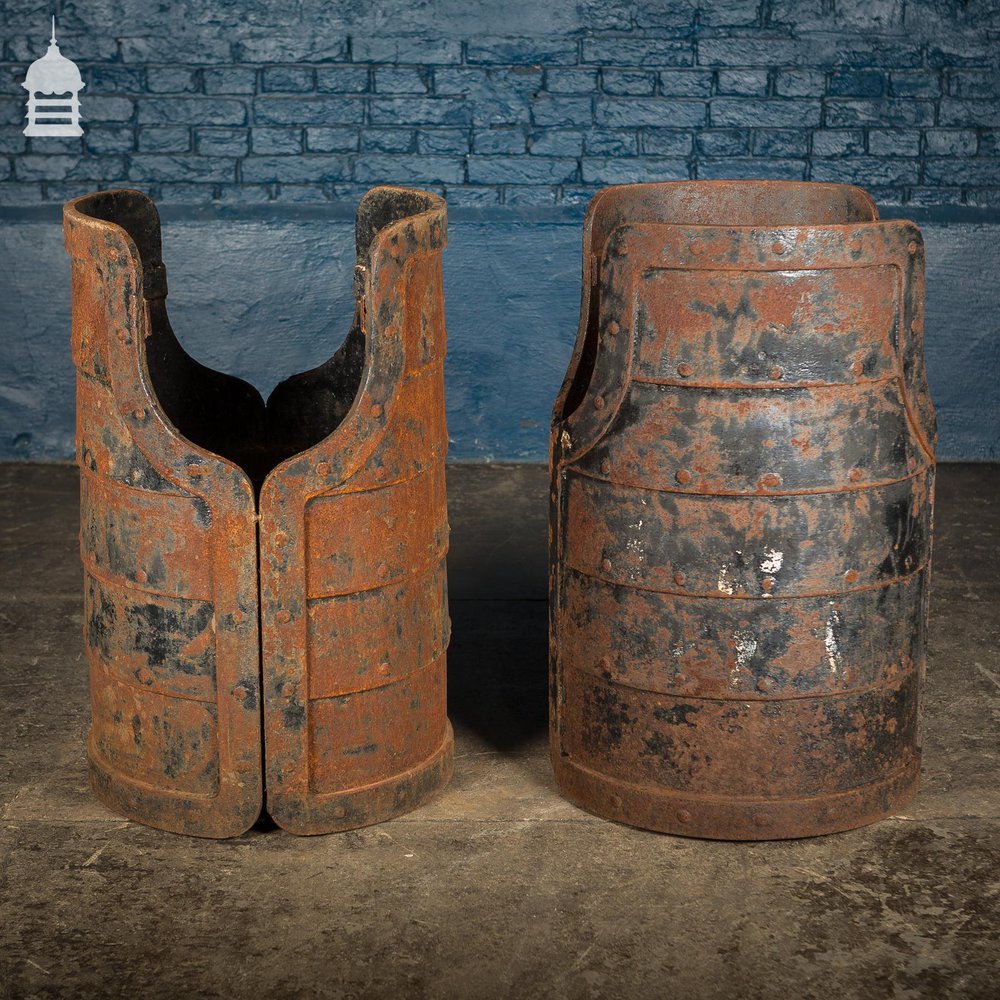 Pair of Cylindrical Riveted Cast Iron Industrial Bases