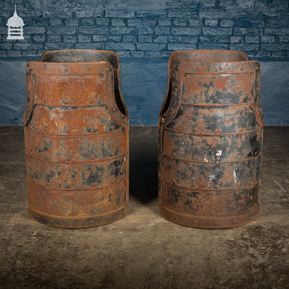 Pair of Cylindrical Riveted Cast Iron Industrial Bases