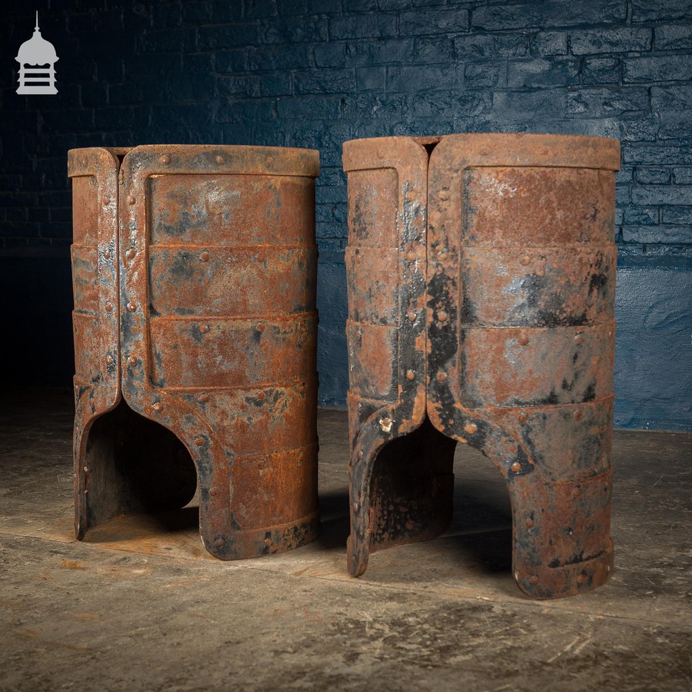 Pair of Cylindrical Riveted Cast Iron Industrial Bases