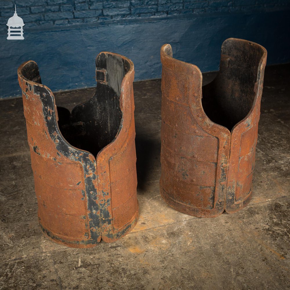 Pair of Riveted Cast Iron Cylindrical Industrial Bases