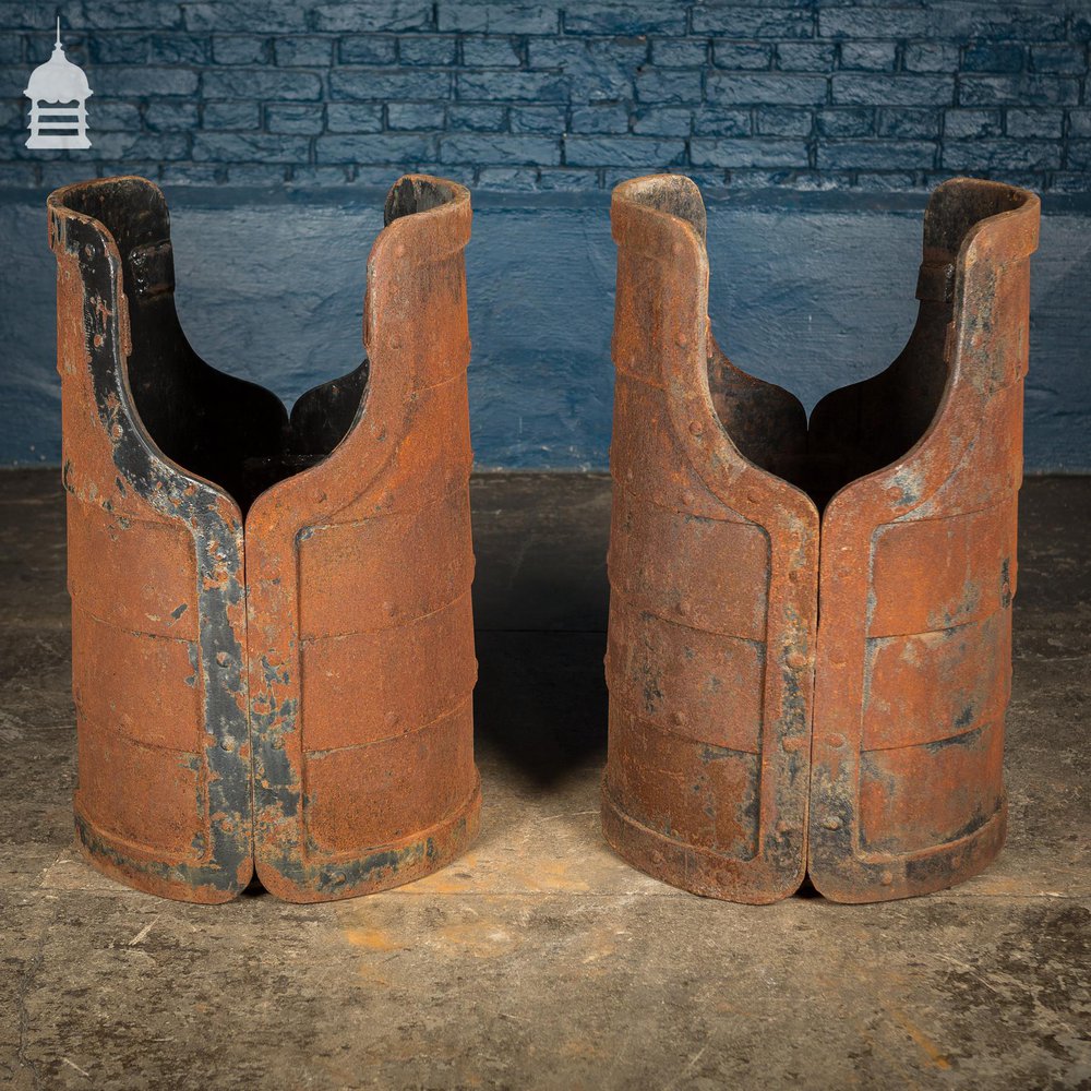 Pair of Riveted Cast Iron Cylindrical Industrial Bases