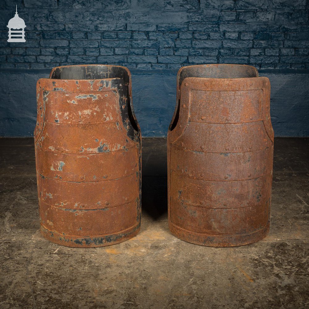 Pair of Riveted Cast Iron Cylindrical Industrial Bases