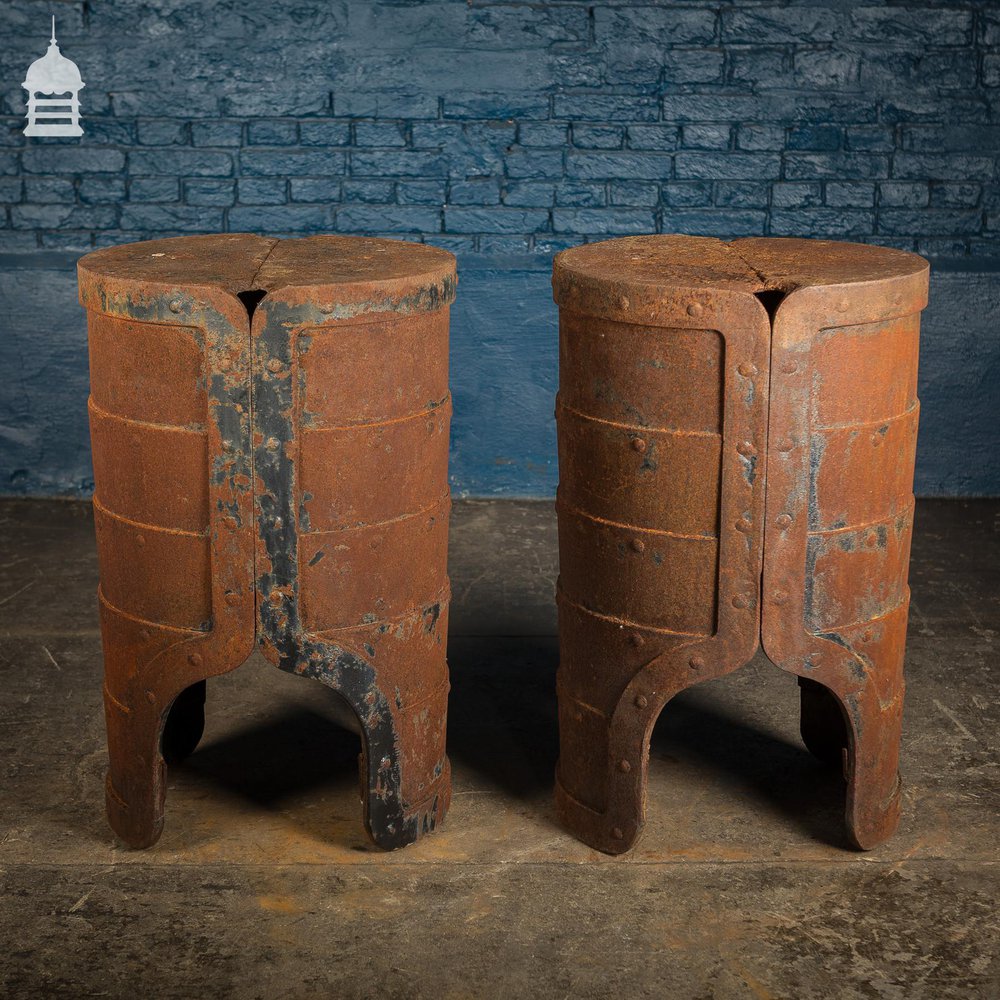 Pair of Riveted Cast Iron Cylindrical Industrial Bases