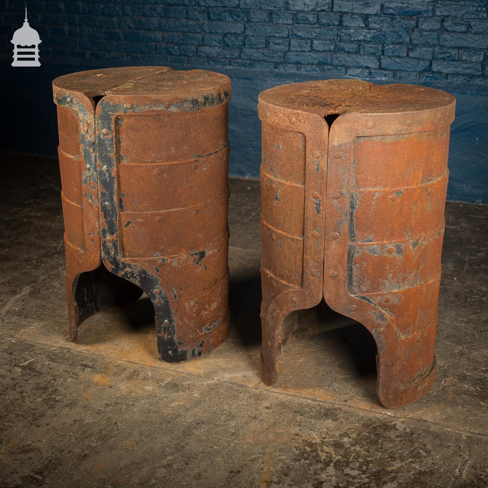 Pair of Riveted Cast Iron Cylindrical Industrial Bases