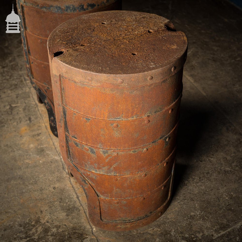 Pair of Riveted Cast Iron Cylindrical Industrial Bases