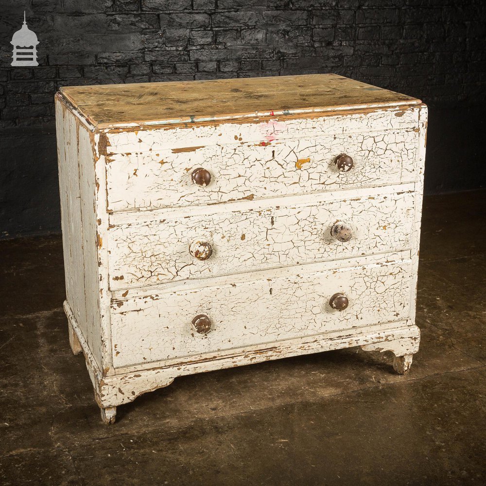 Distressed Georgian Chest of Drawers With Flaky White Paint