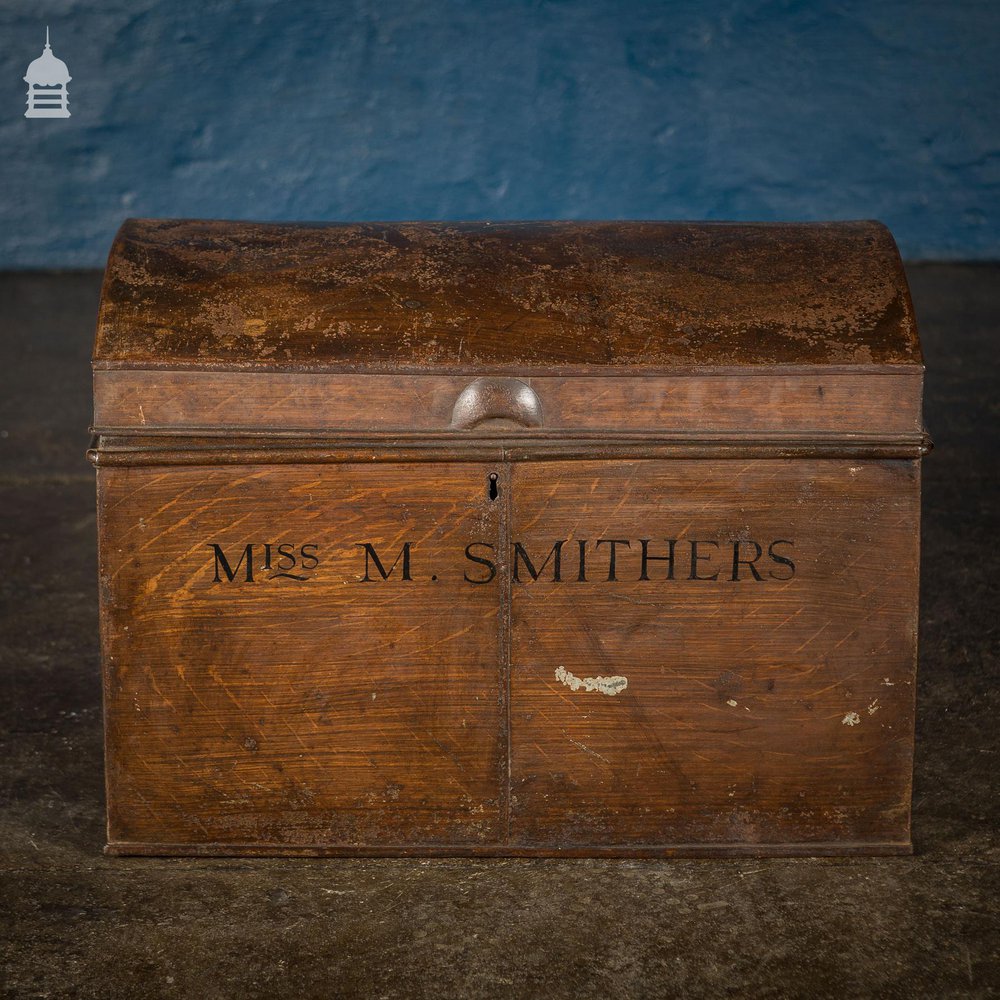 19th C Tin Dome Top Deeds Chest Miss M Smithers