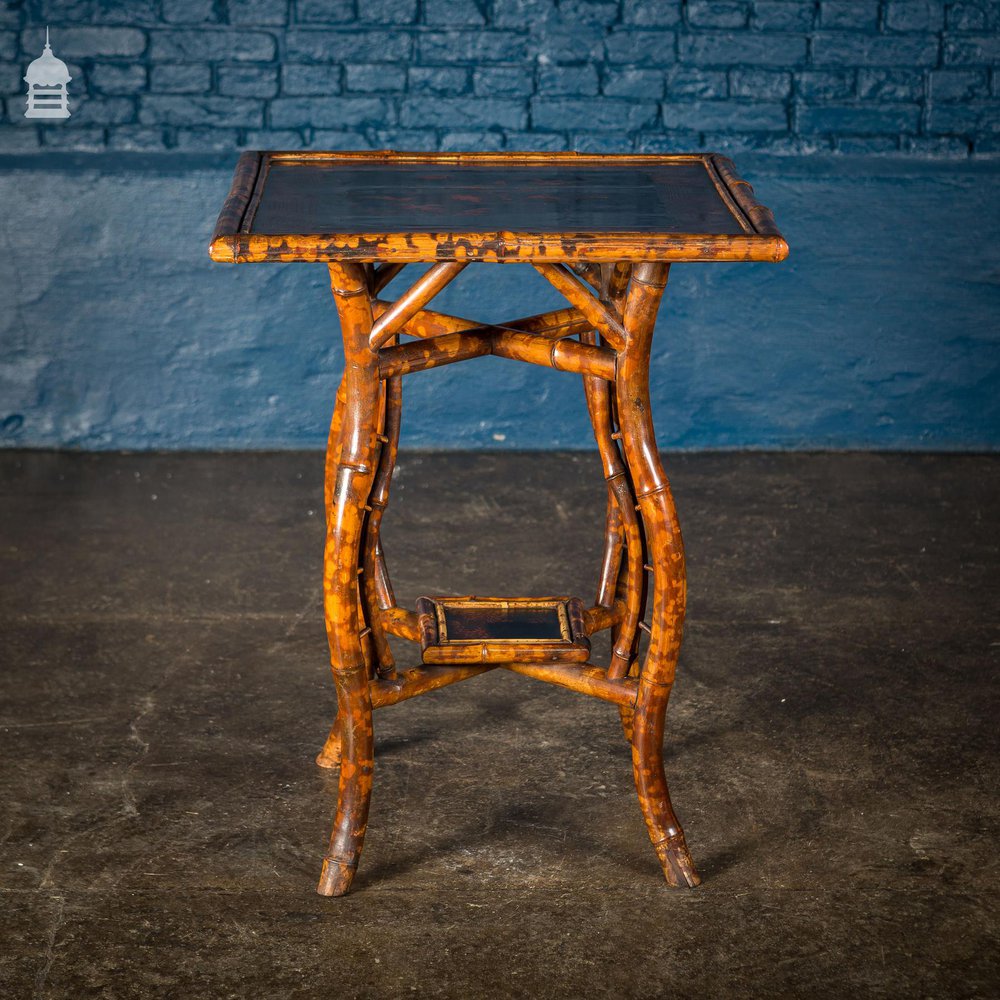 Rare Victorian Swan Leg Bamboo Table with Inlaid Marquetry Top