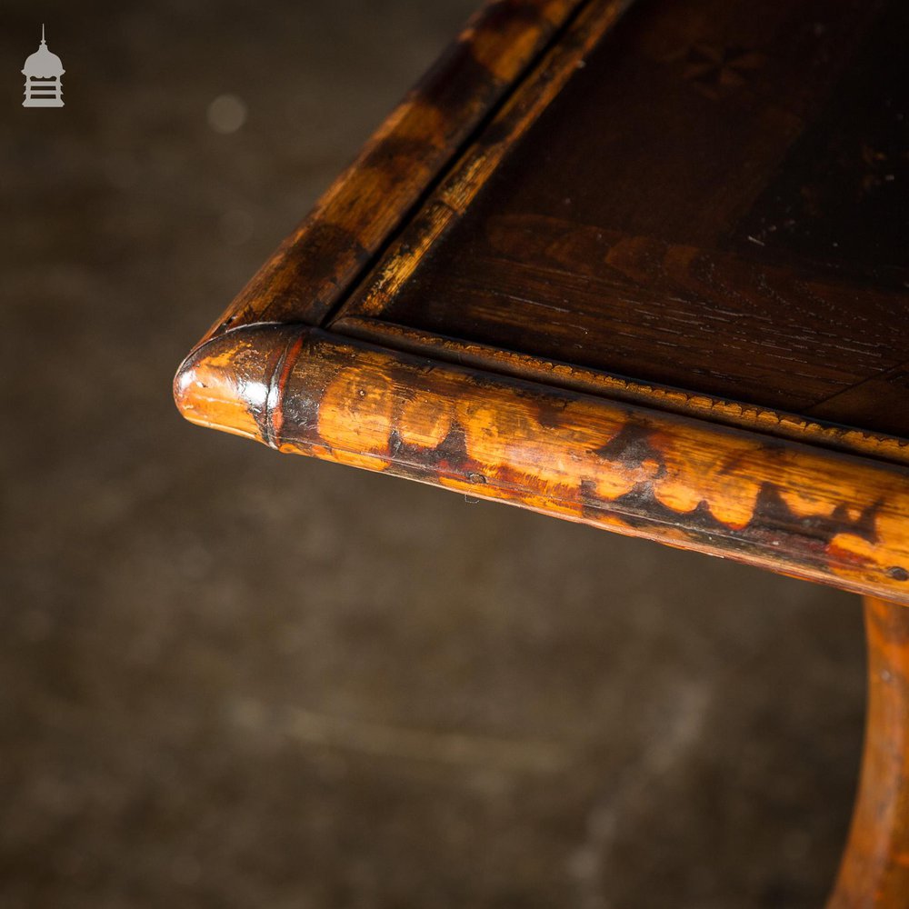 Rare Victorian Swan Leg Bamboo Table with Inlaid Marquetry Top