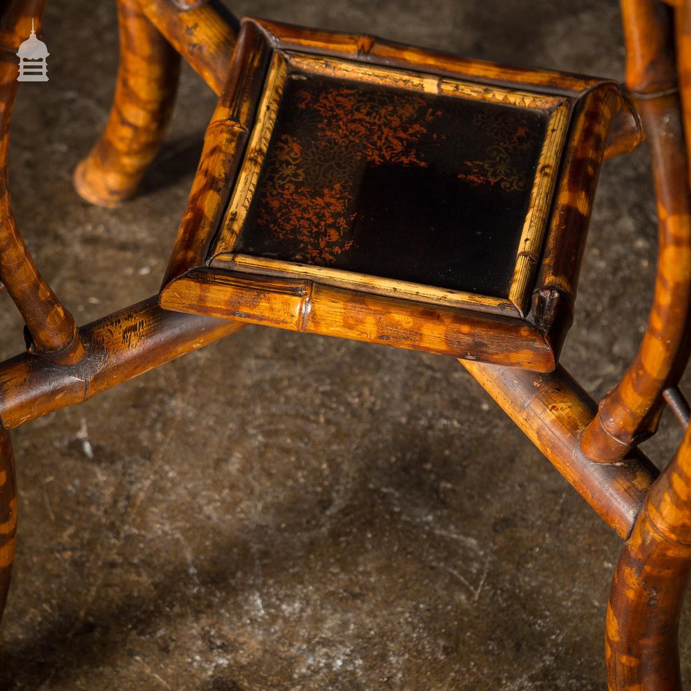 Rare Victorian Swan Leg Bamboo Table with Inlaid Marquetry Top