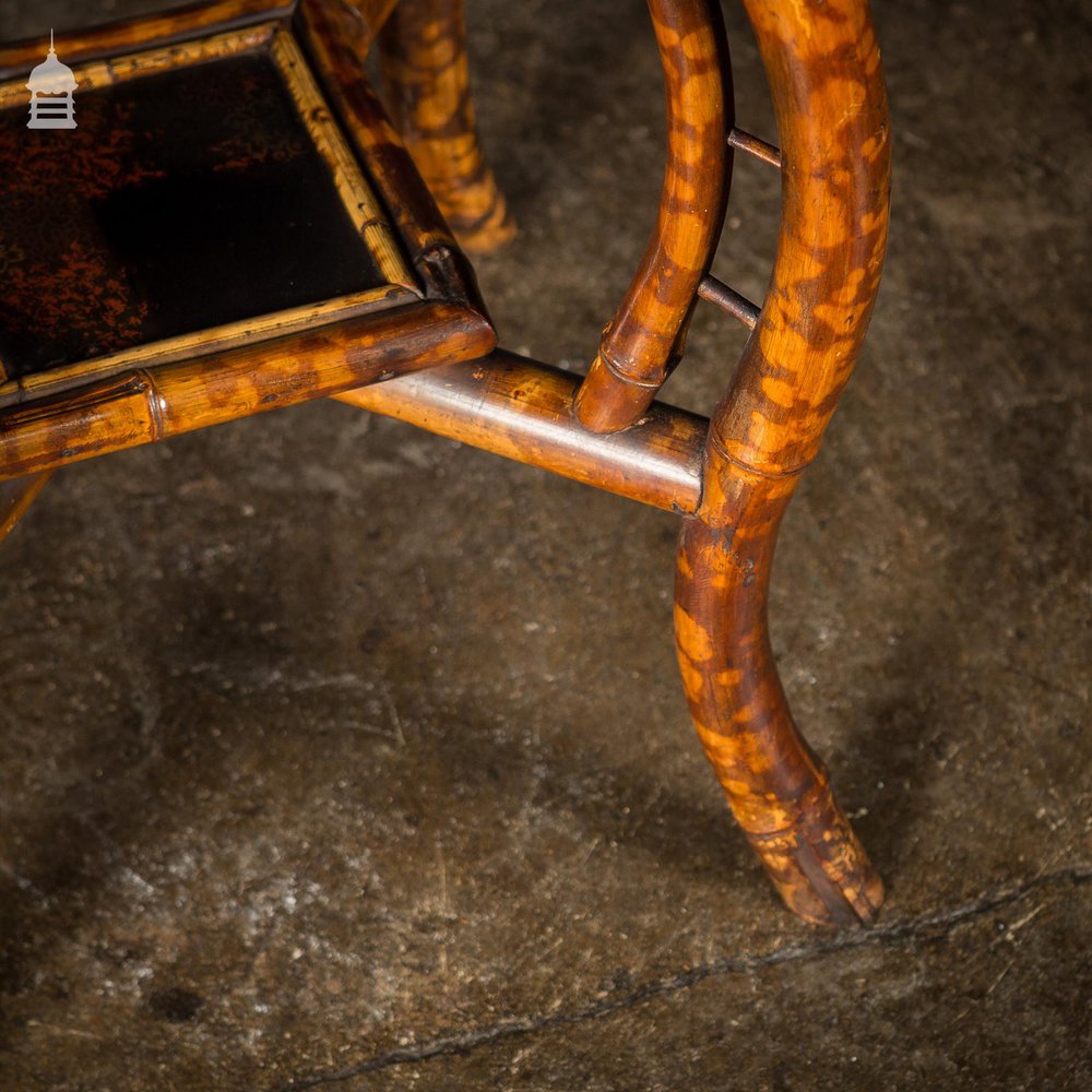 Rare Victorian Swan Leg Bamboo Table with Inlaid Marquetry Top