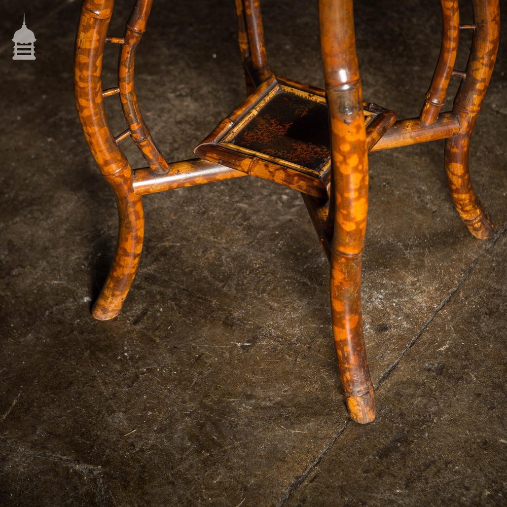 Rare Victorian Swan Leg Bamboo Table with Inlaid Marquetry Top