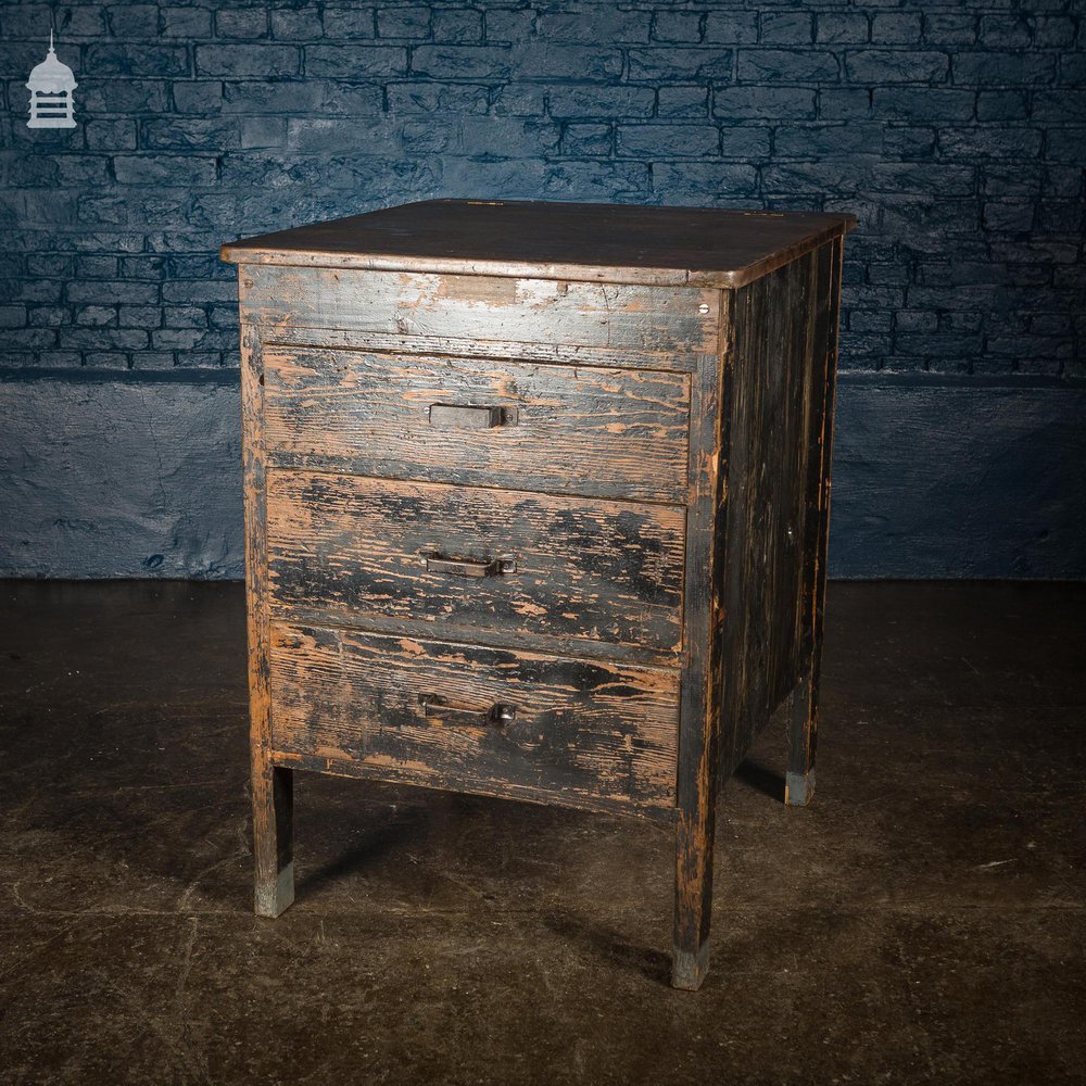 Black Painted Industrial 3 Drawer Lidded Workstation