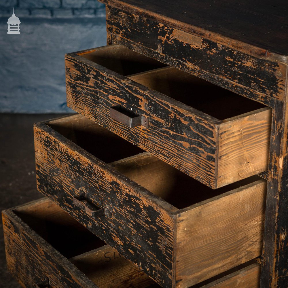 Black Painted Industrial 3 Drawer Lidded Workstation