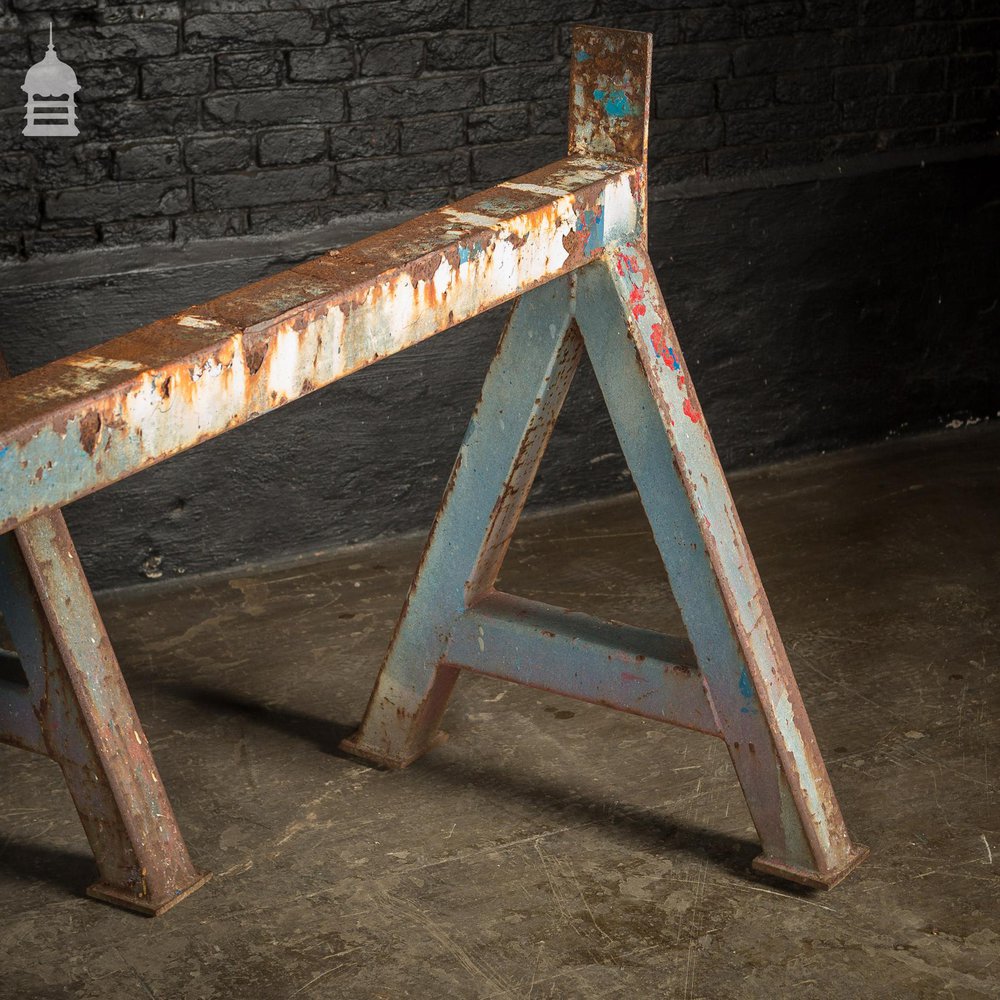 Pair of Huge Industrial Monster A Frame Workshop Trestles with Distressed Finish