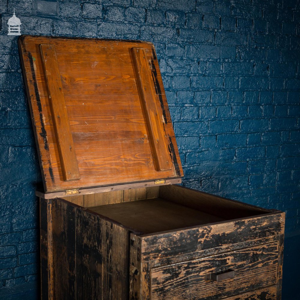 Black Painted Industrial 3 Drawer Lidded Workstation