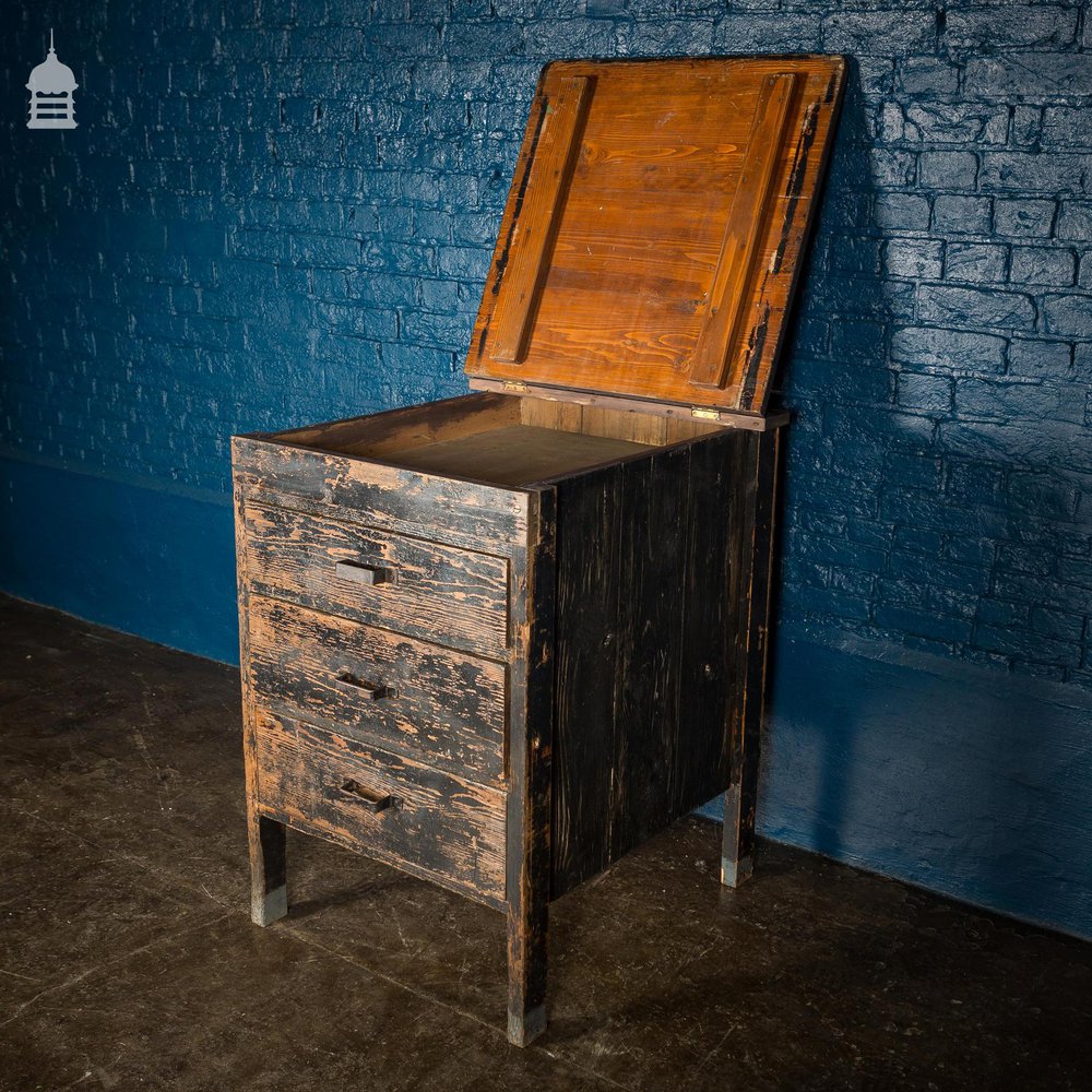 Black Painted Industrial 3 Drawer Lidded Workstation