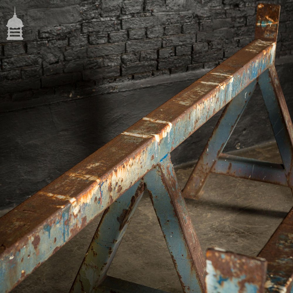 Pair of Huge Industrial Monster A Frame Workshop Trestles with Distressed Finish